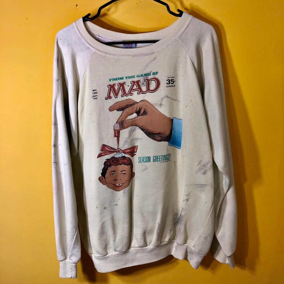 vintage 1970 MAD MAGAZINE Alfred E. Newman christmas xmas pullover crewneck XL - Picture 2 of 4
